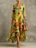 Elegant Floral Print V-neck Asymmetrical Maxi Dress
