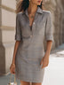 Grey Plaid Shirt Collar Mini Dress
