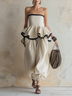 Beige Strapless Ruffled Top And Wide-leg Harem Pants Two-piece Set