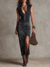 Black Zip-up High-slit Midi Dress