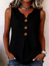 Solid Color Button V-neck Sleeveless Top