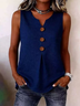 Solid Color Button V-neck Sleeveless Top