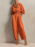 Orange Collared Mid-length Sleeve Wide-leg Jumpsuit (with belt)