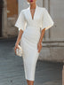 White Suit V-neck Shawl Sleeve A-line Pencil Midi Dress
