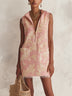 Pink Floral Print Zipper Sleeveless Frayed Mini Dress
