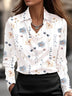 Solid Satin Floral Print Simple Swing Collar Shirt Top