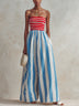 Red And Blue Striped Strapless Casual Wide-leg Jumpsuit