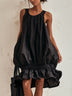 Black Sleeveless Pleated Irregular Bubble Midi Dress