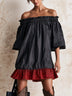 Black And Red Ruffled Off-shoulder Loose Mini Dress