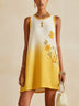 Yellow Gradient Floral Sleeveless Straight Mini Dress