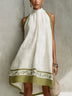 White And Olive Green Floral Sleeveless A-line Mini Dress
