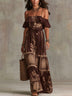 Chocolate Brown Floral Off-shoulder Ruffled Maxi Dress