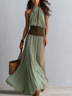 Sage Green Halter Neck Pleated Waist Flowing Maxi Dress