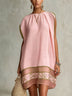 Pink Floral Ruched Sleeveless A-line Loose Mini Dress