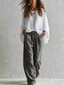 White Loose Top And Gray Elastic Waist Wide-leg Pants Suit