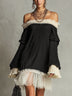 Off-the-shoulder Black And White Color-blocked Ruffled Mini Dress