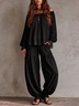 Black Off-shoulder Lace-trimmed Top And Harem Pants Two-piece Set