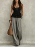 Black Layered Ruffled Sleeveless Top And Gray Wide-leg Pants Suit