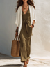 White Cardigan And Green V-neck Tie-up Maxi Dress Two-piece Set