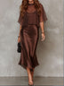 Brown Chiffon Blouse And Satin Midi Dress Two-piece Set