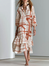 White Geometric Print Shirt Layered Ruffled Maxi Dress