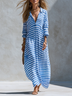 Blue White Striped Loose-fitting Resort Shirt Maxi Dress