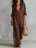 Vintage Leopard Print Maxi Shirt Dress With Contrasting Red Collar