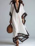 Black White Chiffon Color-Block V-Neck Kaftan Maxi Dress