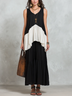 Black White Ruffled Asymmetric Tank Top And Black Layered Skirt Set