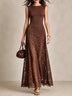 Chocolate Brown And Lace Sleeveless Flowing Maxi Dress