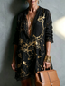 Black Gold Printed V-neck Lace-trimmed Mini Dress
