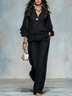 Black Ruffled Blouse And Wide-leg Trousers Two-piece Set