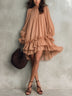 Nude Pink Chiffon Lantern Sleeve Layered Ruffle Mini Dress