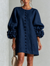 White Floral Button-down Mini Dress With Striking Floral Cuffs