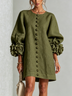 Olive Floral Button-down Mini Dress With Striking Floral Cuffs