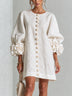 White Floral Button-down Mini Dress With Striking Floral Cuffs