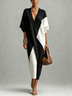 Black And White Color-blocked V-neck Long-sleeved Midi Dress