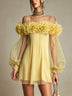 Romantic Yellow 3D Floral Pleated Chiffon Mini Dress for Special Occasions