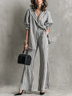 Gray And White Striped Relaxed Two-piece Suit With Wide-leg Pants