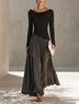 Black And Gray Two-tone Patchwork Draped Neckline Pleated Maxi Dress