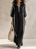 Black Zip-up Collar Color-blocked Maxi Dress With Puff Sleeves
