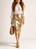 White Shirt Paired With Striking Floral Print And Gold Satin Floral Skirt Suit