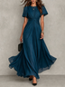 Dark Blue Twisted Waist Flutter Sleeve Maxi Dress