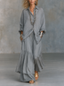 Grey Leopard-print Loose Long-sleeve Shirt And Tiered Ruffle Wide-leg Pants Set