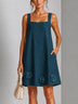 Rich Teal Sleeveless Square-neck Mini Dress Featuring Striking Floral Accent