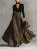 Black Long-sleeved Top With Cut-out Neckline And Leopard-print Skirt Set