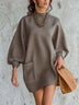 Taupe Mini Dress With Contrasting Trim And Patch Pockets