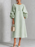 Sage Mist Floral Button-down Midi Dress With Striking Floral Cuffs