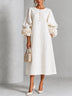 White Floral Button-down Midi Dress With Striking Floral Cuffs