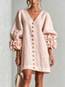 Pink V-neck Floral Button-down Mini Dress With Striking Floral Cuffs